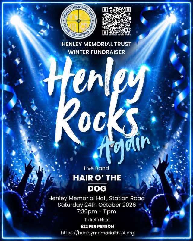 Henley Rocks Again poster with Hair O’ The Dog at Henley Memorial Hall on 24 October